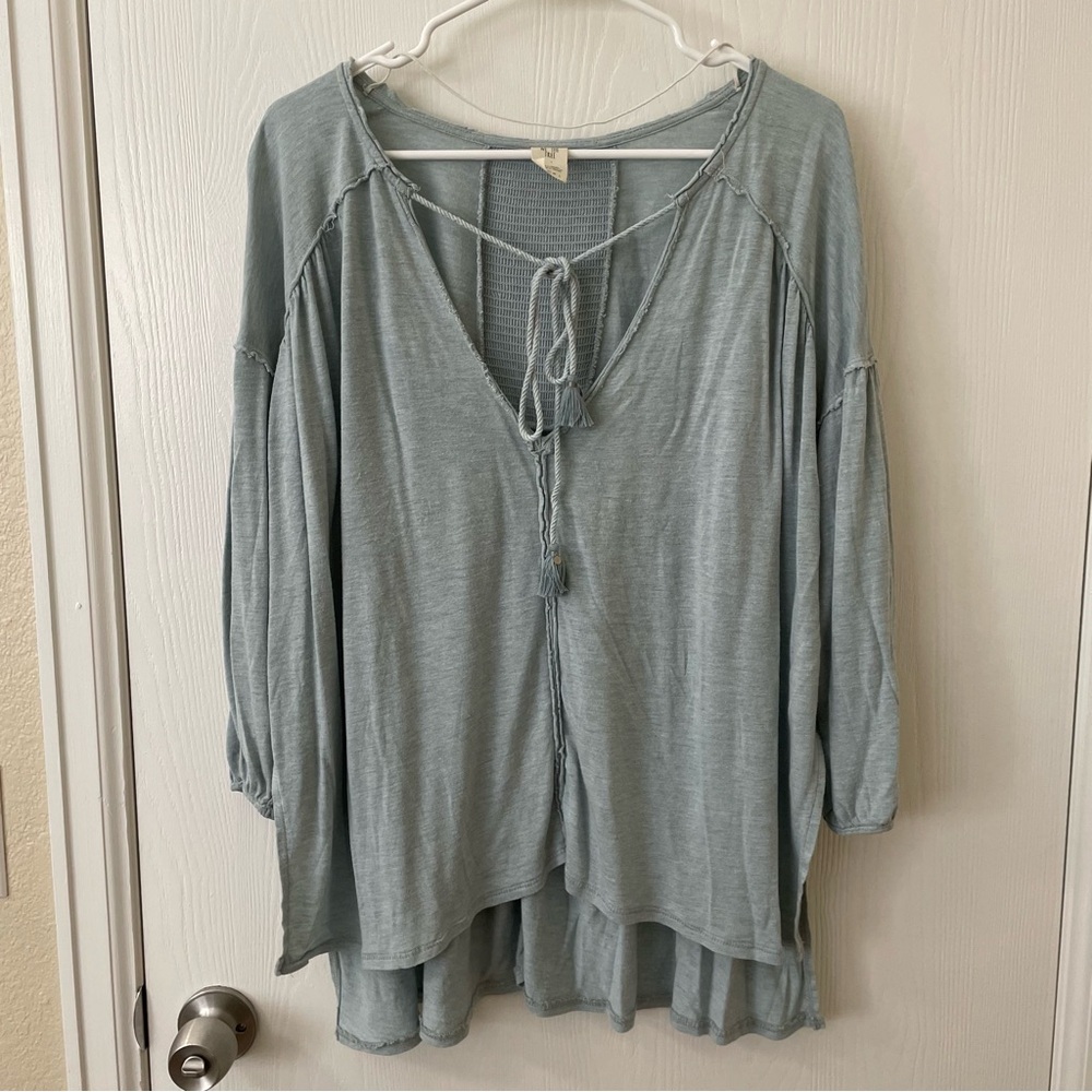Free People Blue Teal Longsleeve Flowy Tunic Bohemian Size Small